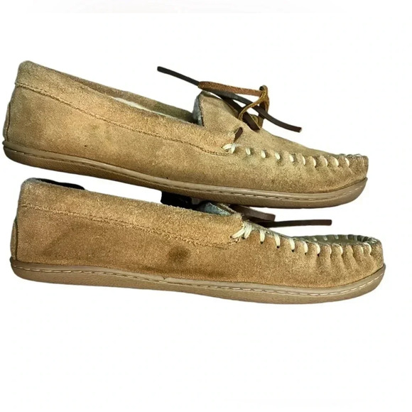 Minnetonka leather faux fur moccasin house slipper comfort size 7 women’s shoe - Picture 9 of 10